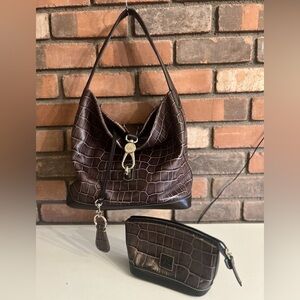Dooney & Bourke Brown Croc-Embossed Shoulder Bag